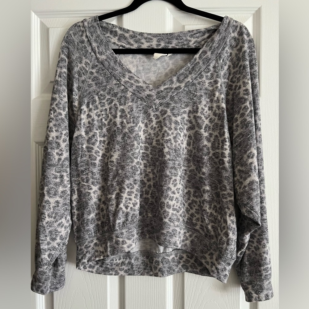 Leopard print long sleeve shirt.